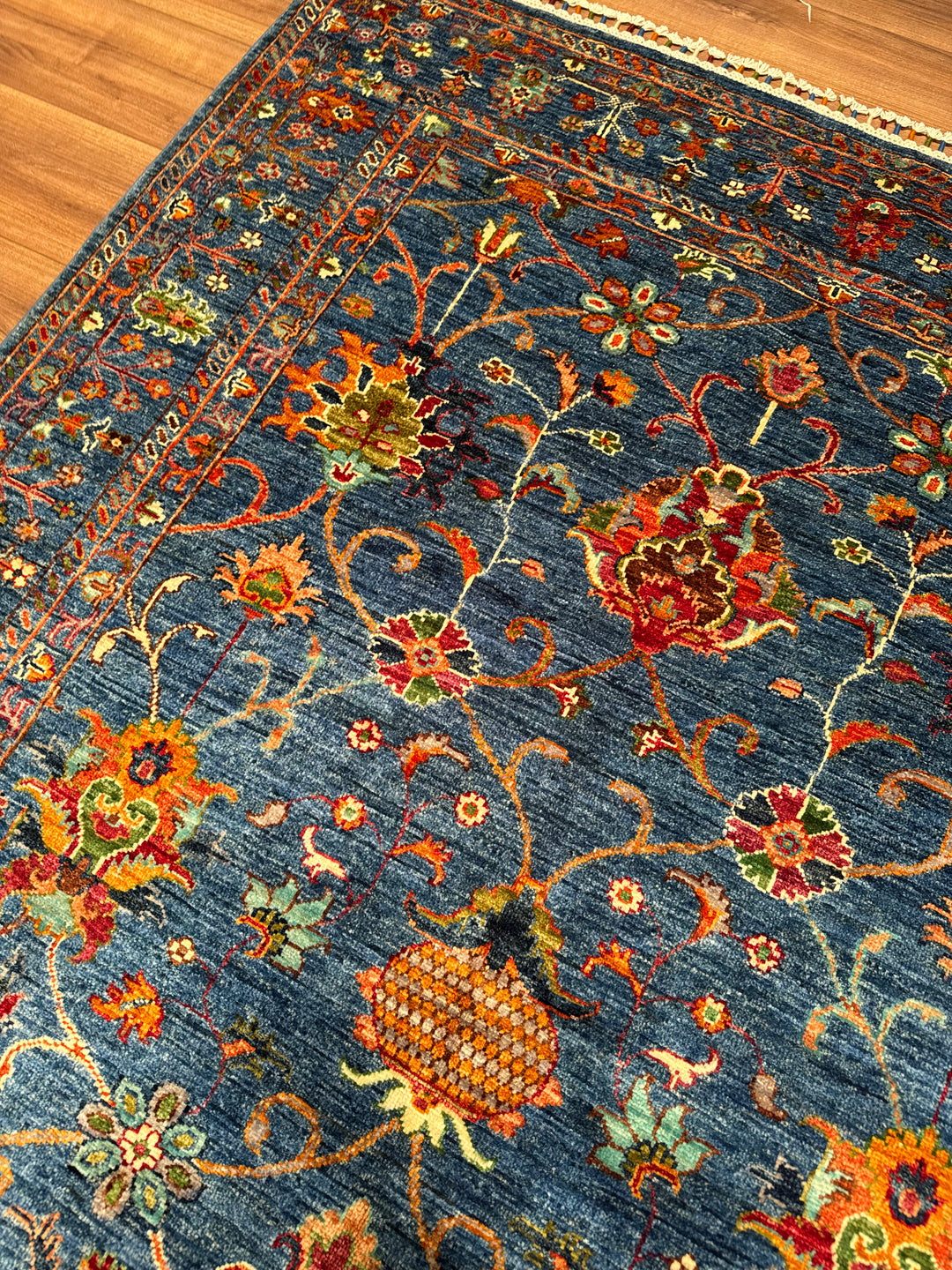 Sultani Binbirgece Original Hand-Woven Blue Vegetable Dyed Wool Carpet 153x203 3.11 Square Meters - 5x6 ft