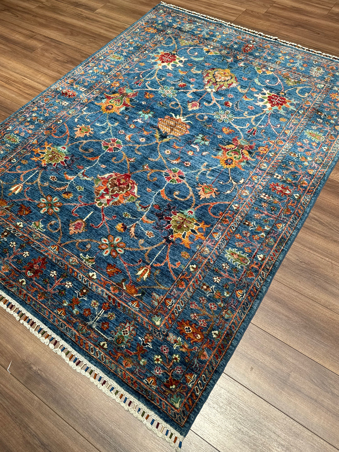 Sultani Binbirgece Original Hand-Woven Blue Vegetable Dyed Wool Carpet 153x203 3.11 Square Meters - 5x6 ft