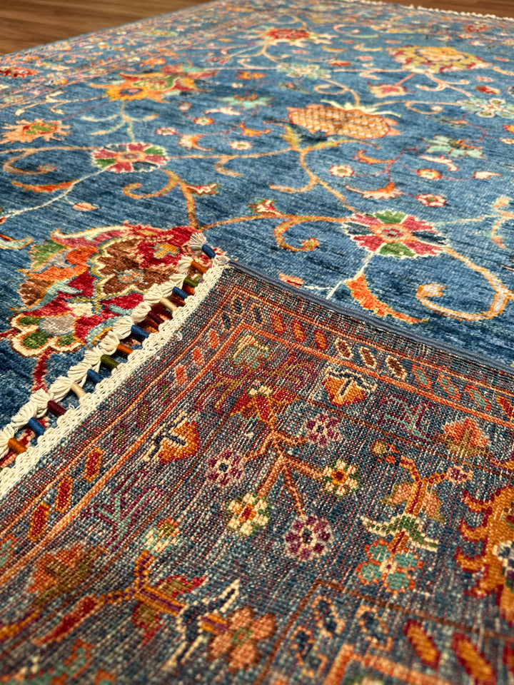 Sultani Binbirgece Original Hand-Woven Blue Vegetable Dyed Wool Carpet 153x203 3.11 Square Meters - 5x6 ft