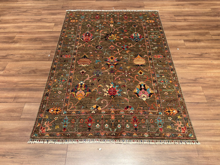 Sultani Binbirgece Orjinal El Dokuması Kahverengi Kök Boya Yün Halı 148x200 2.96 Metrekare - 5x6 ft