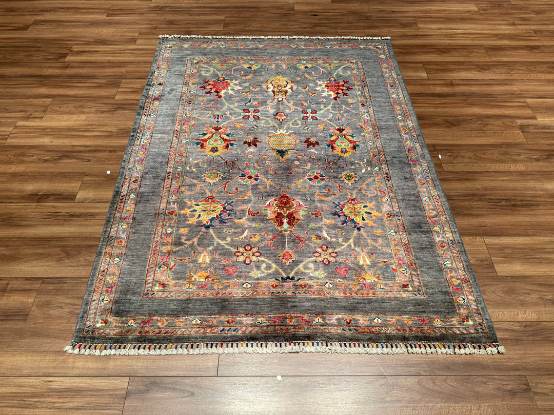 Sultani Binbirgece Orjinal El Dokuması Gri Kök Boya Yün Halı 156x206 3.21 Metrekare - 5x6 ft