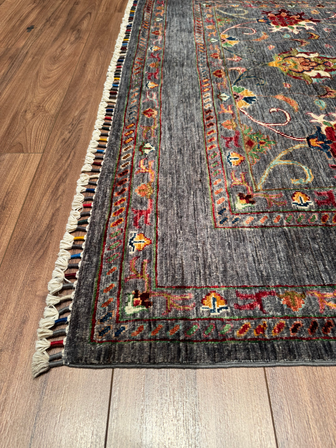 Sultani Binbirgece Original Hand Woven Gray Vegetable Dyed Wool Carpet 156x206 3.21 Square Meters - 5x6 ft