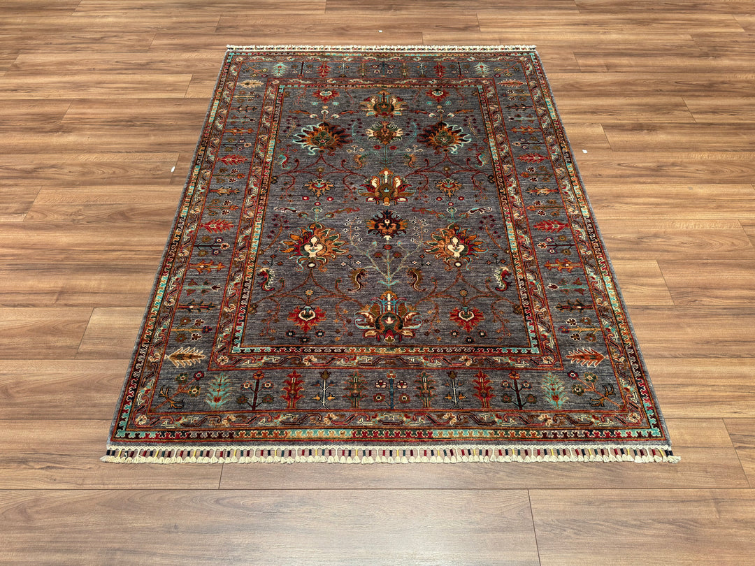 Sultani Binbirgece Orjinal El Dokuması Gri Kök Boya Yün Halı 154x200 3.08 Metrekare - 5x6 ft