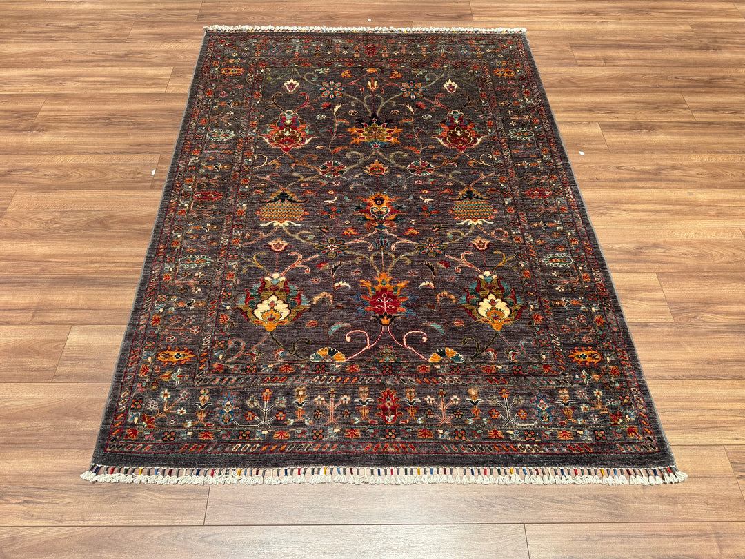 Sultani Binbirgece Orjinal El Dokuması Gri Kök Boya Yün Halı 155x206 3.19 Metrekare - 5x6 ft