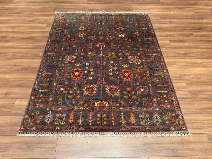 Sultani Binbirgece Orjinal El Dokuması Gri Kök Boya Yün Halı 158x200 3.16 Metrekare - 5x6 ft