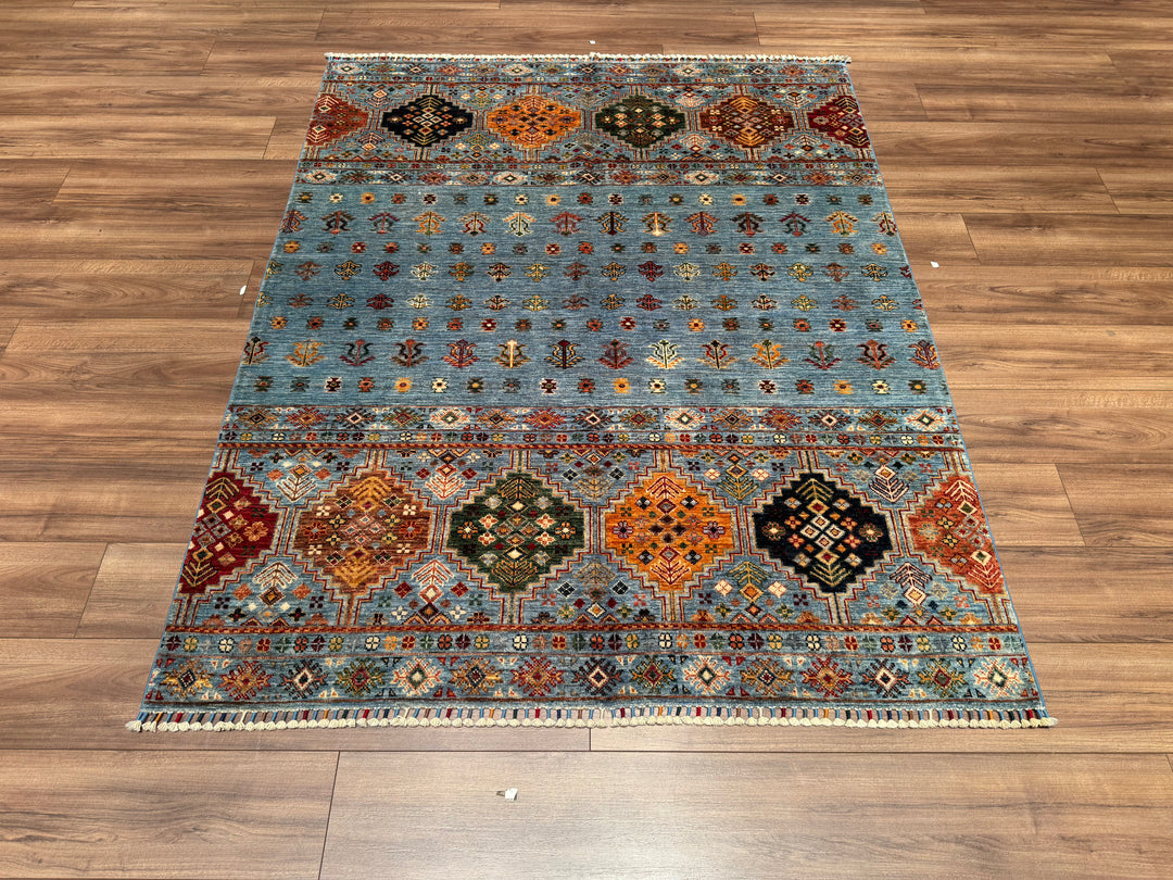 Khorjin Original Hand Woven Blue Vegetable Dyed Wool Carpet 156x193 3.01 Square Meters - 5x6 ft