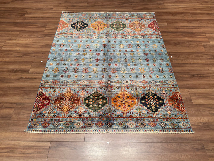 Khorjin Original Hand Woven Blue Vegetable Dyed Wool Carpet 156x193 3.01 Square Meters - 5x6 ft