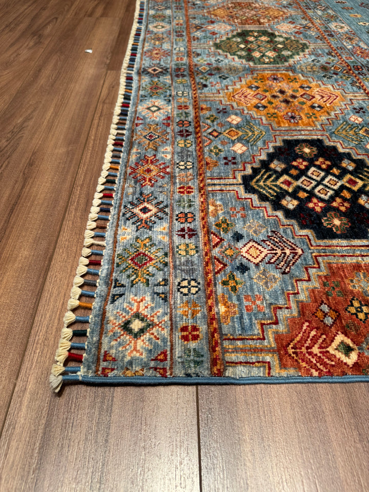 Khorjin Original Hand Woven Blue Vegetable Dyed Wool Carpet 156x193 3.01 Square Meters - 5x6 ft