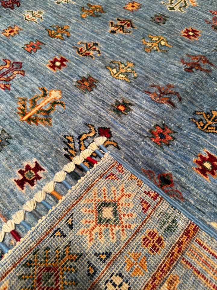 Khorjin Original Hand Woven Blue Vegetable Dyed Wool Carpet 156x193 3.01 Square Meters - 5x6 ft