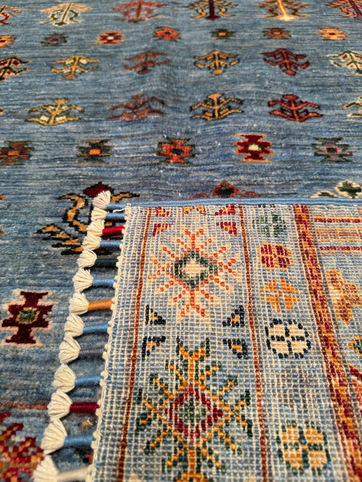 Khorjin Original Hand Woven Blue Vegetable Dyed Wool Carpet 156x193 3.01 Square Meters - 5x6 ft