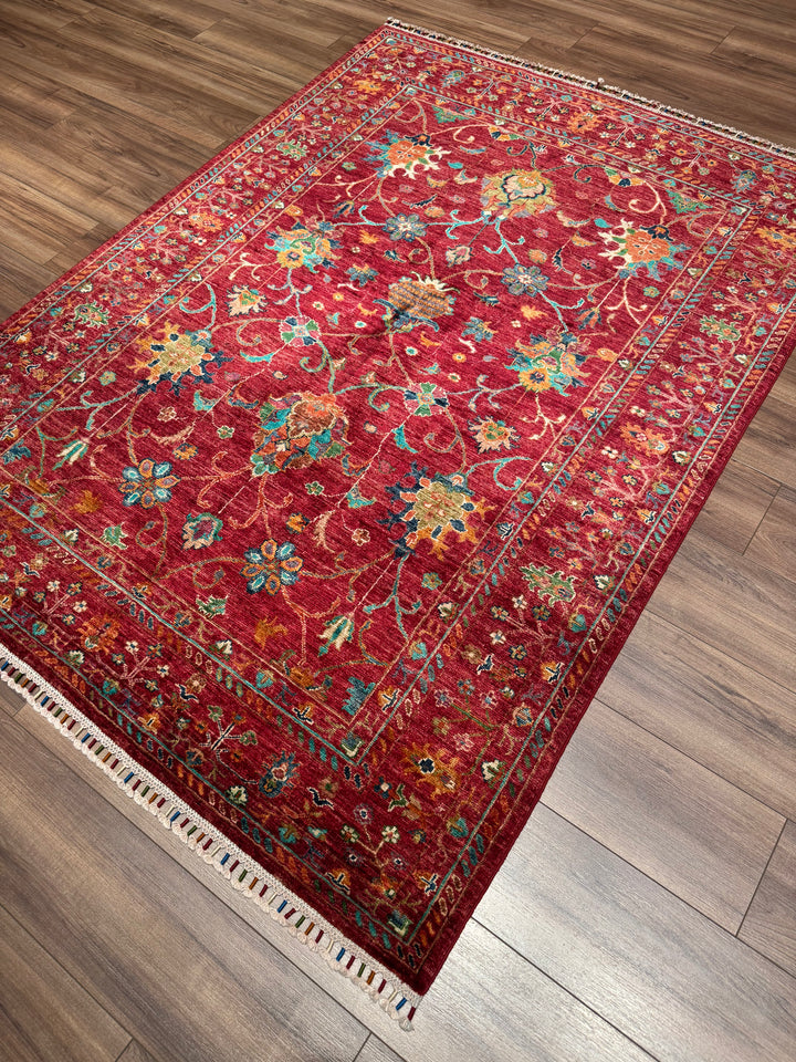 Sultani Binbirgece Orijinal El Dokuması Kırmızı Kök Boya Yün Halı 151x205 3.10 Metrekare - 5x6 ft