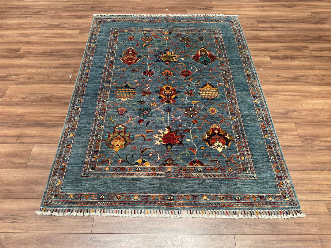 Sultani Binbirgece Orjinal El Dokuması Mavi Kök Boya Yün Halı 155x203 3.15 Metrekare - 5x6 ft