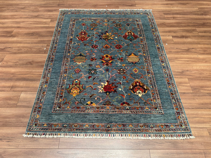 Sultani Binbirgece Original Hand Woven Blue Vegetable Dyed Wool Carpet 155x203 3.15 Square Meters - 5x6 ft