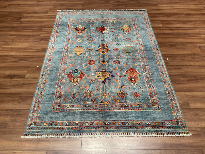 Sultani Binbirgece Original Hand Woven Blue Vegetable Dyed Wool Carpet 155x203 3.15 Square Meters - 5x6 ft