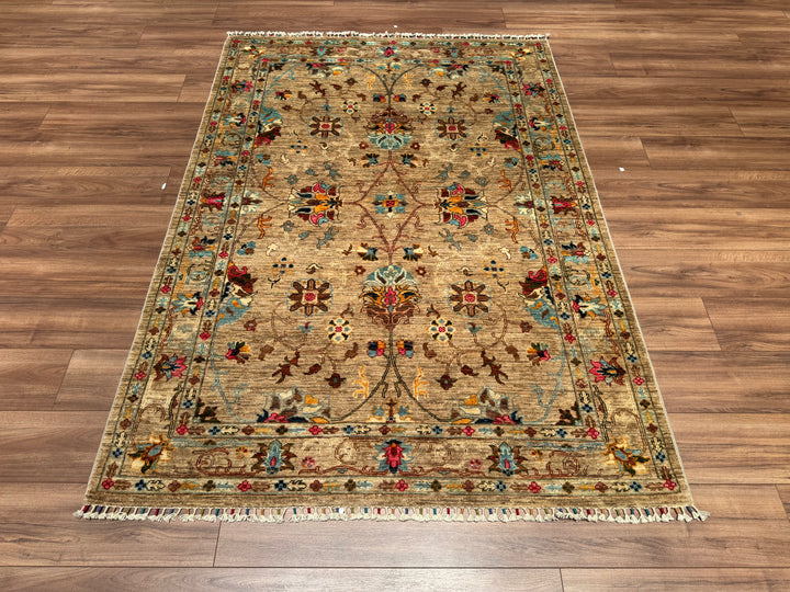 Sultani Binbirgece Original Hand Woven Beige Vegetable Dyed Wool Carpet 148x208 3.08 Square Meters - 5x6 ft