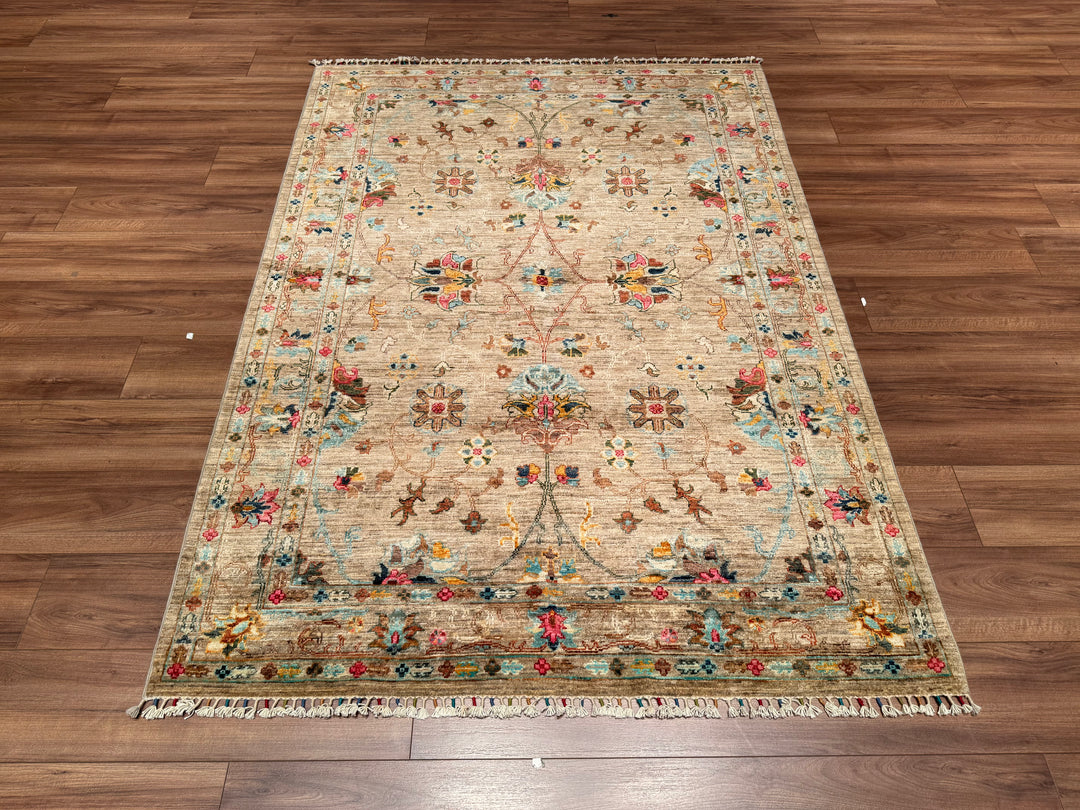 Sultani Binbirgece Orjinal El Dokuması Bej Kök Boya Yün Halı 148x208 3.08 Metrekare - 5x6 ft