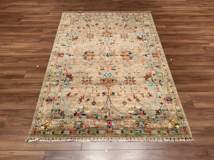 Sultani Binbirgece Original Hand Woven Beige Vegetable Dyed Wool Carpet 148x208 3.08 Square Meters - 5x6 ft