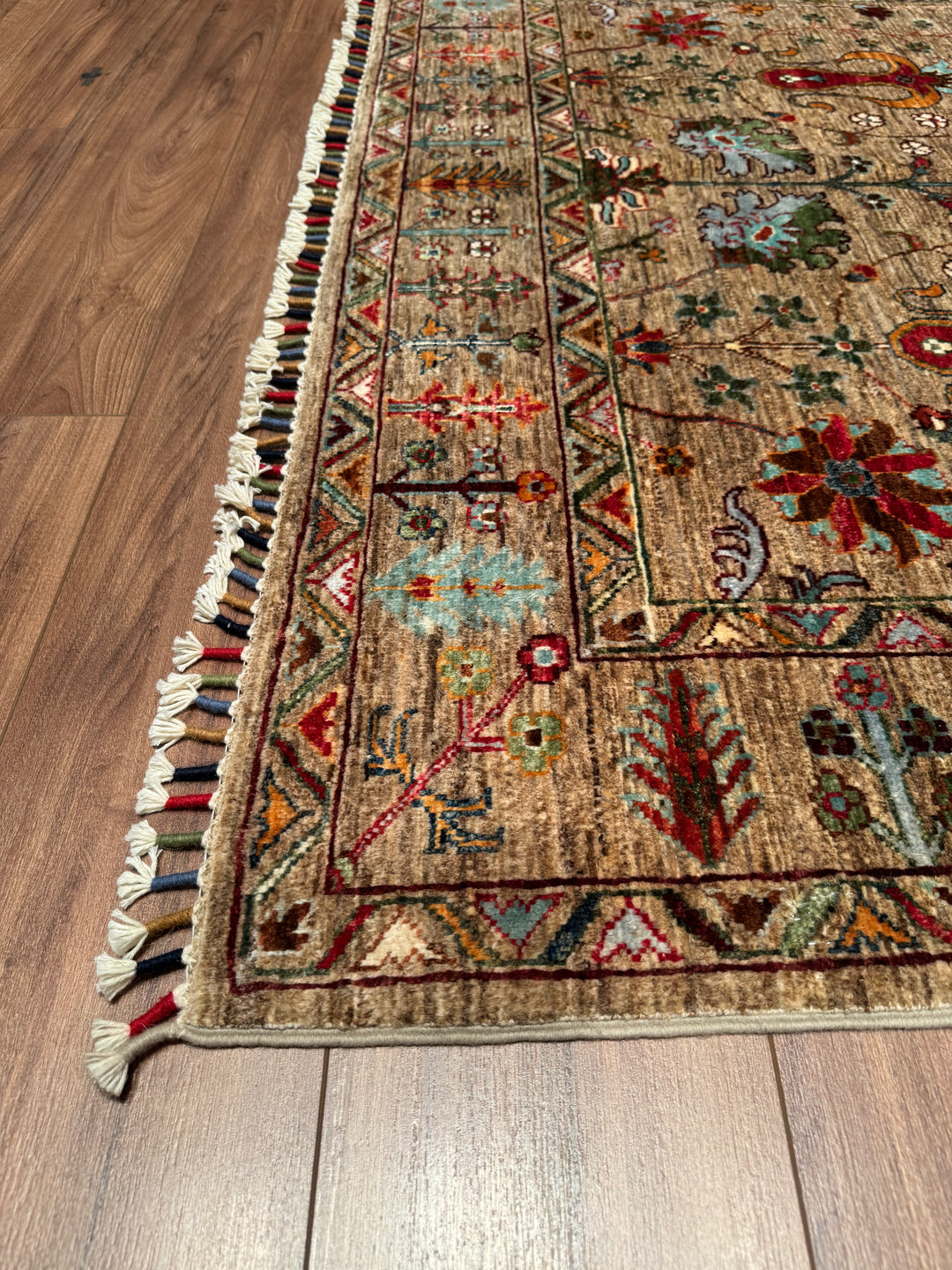 Sultani Floral Original Hand Woven Beige Vegetable Dyed Wool Carpet 155x207 3.21 Square Meters - 5x6 ft