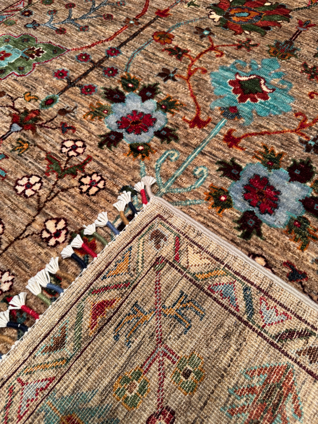 Sultani Floral Original Hand Woven Beige Vegetable Dyed Wool Carpet 155x207 3.21 Square Meters - 5x6 ft