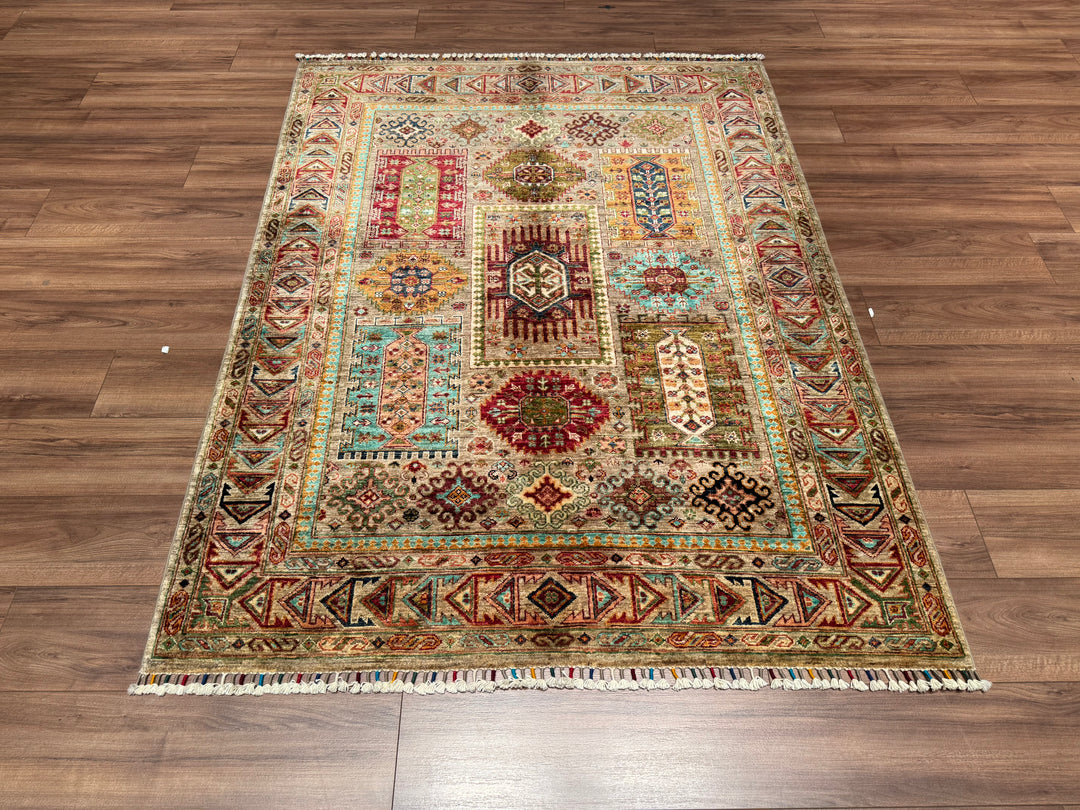 Veziri Original Hand Woven Beige Vegetable Dyed Wool Carpet 148x194 2.87 Square Meters - 5x6 ft