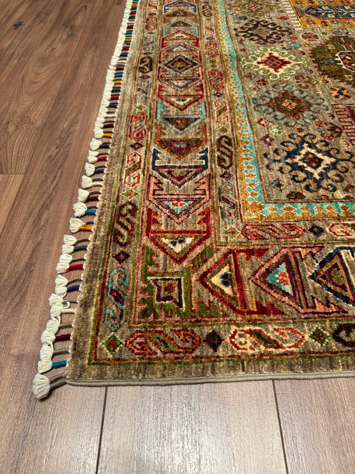 Veziri Original Hand Woven Beige Vegetable Dyed Wool Carpet 148x194 2.87 Square Meters - 5x6 ft