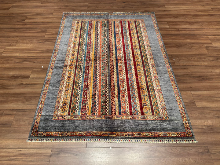 Şal Orjinal El Dokuması Gri Kök Boya Yün Halı 152x209 3.18 Metrekare -5x6 ft