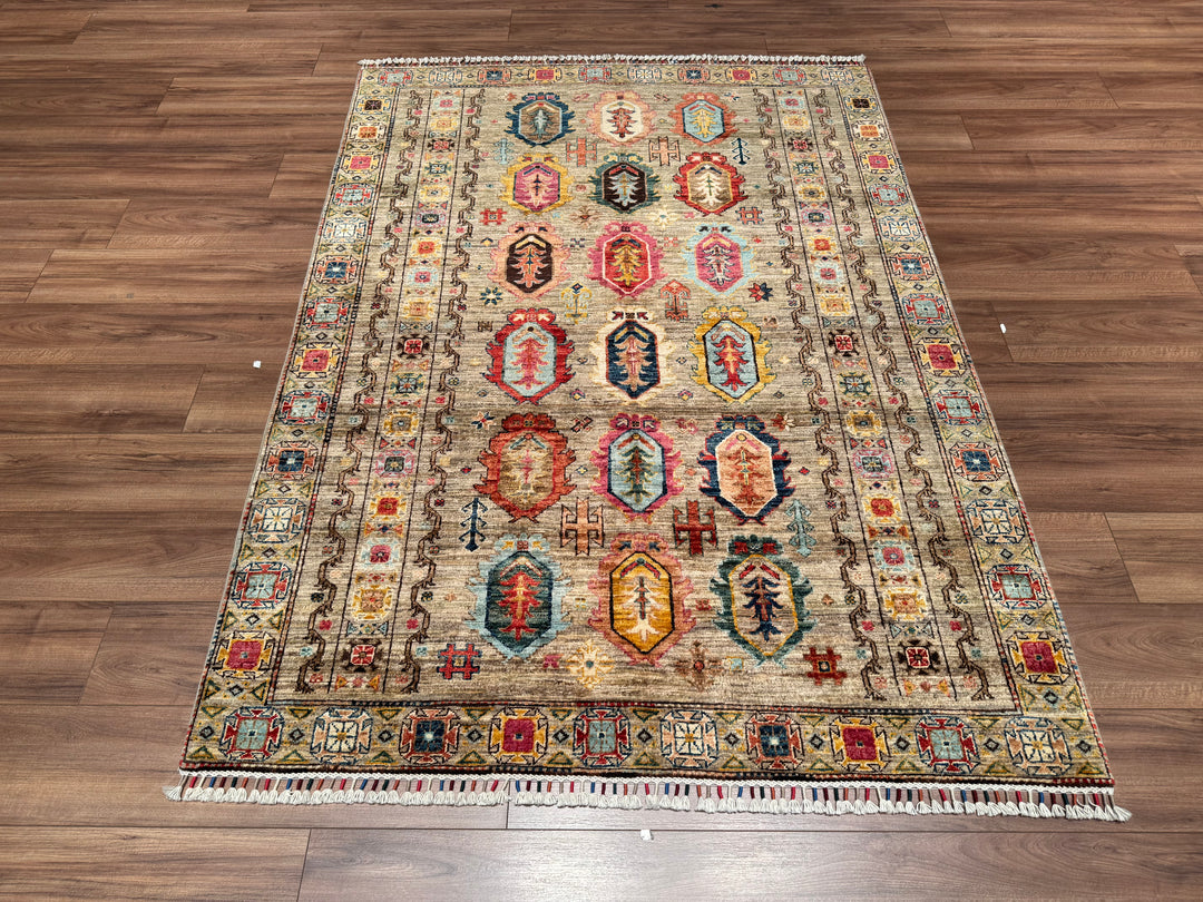 Veziri Original Hand Woven Beige Vegetable Dyed Wool Carpet 151x208 3.14 Square Meters - 5x6 ft