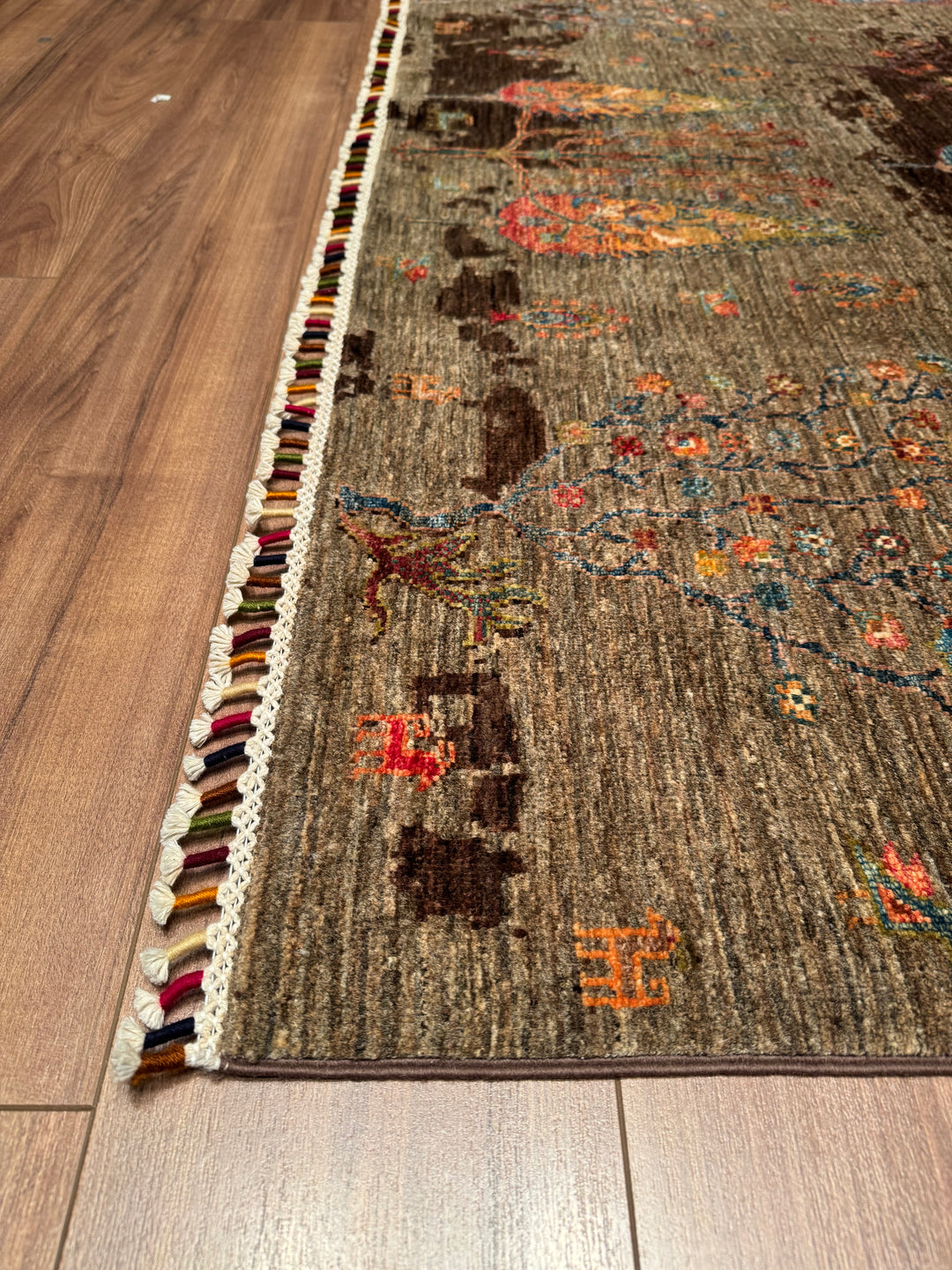 Sultani Tree Pattern Original Hand Woven Brown Vegetable Dyed Wool Carpet 174x245 4.26 Square Meters - 6x8 ft