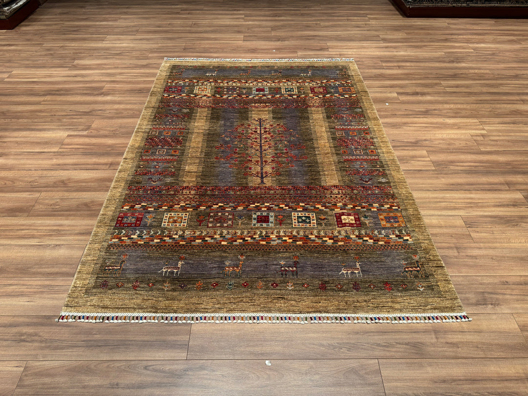 Sultani Ağaç Desenli Orjinal El Dokuması Kahverengi Kök Boya Yün Halı 174x246 4.28 Metrekare - 6x8 ft