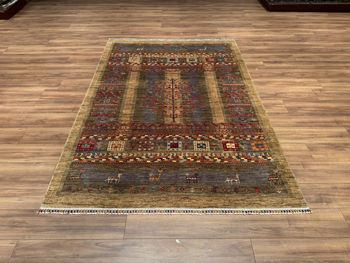 Sultani Tree Pattern Original Hand Woven Brown Vegetable Dyed Wool Carpet 174x246 4.28 Square Meters - 6x8 ft