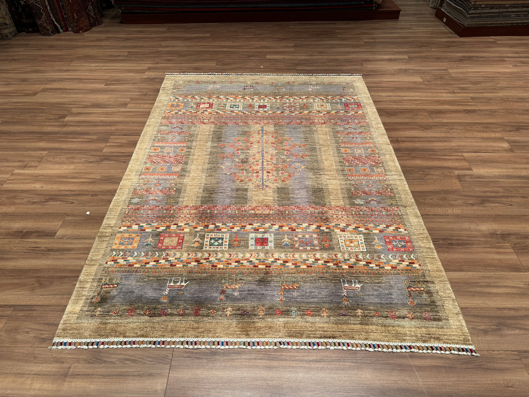 Sultani Tree Pattern Original Hand Woven Brown Vegetable Dyed Wool Carpet 174x246 4.28 Square Meters - 6x8 ft