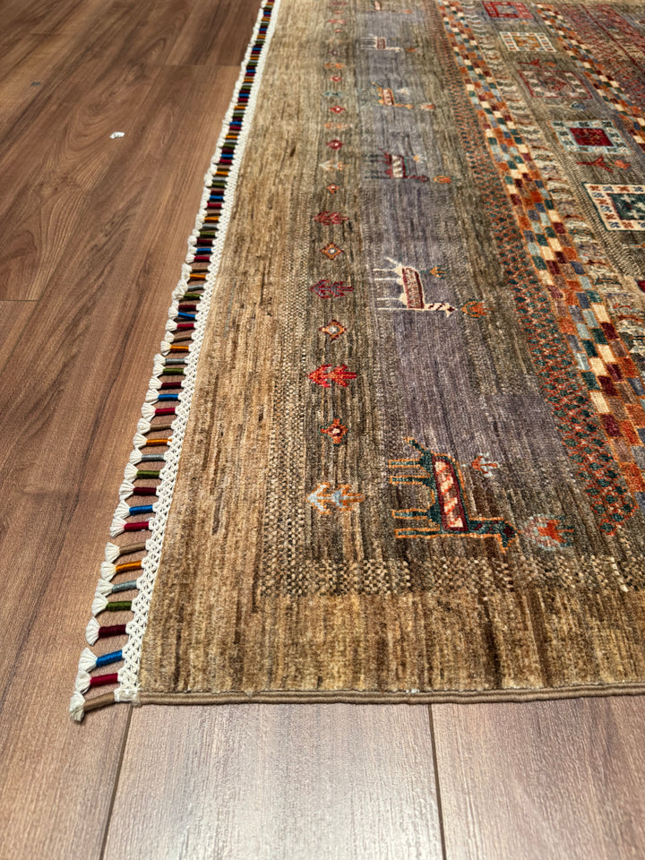 Sultani Tree Pattern Original Hand Woven Brown Vegetable Dyed Wool Carpet 174x246 4.28 Square Meters - 6x8 ft