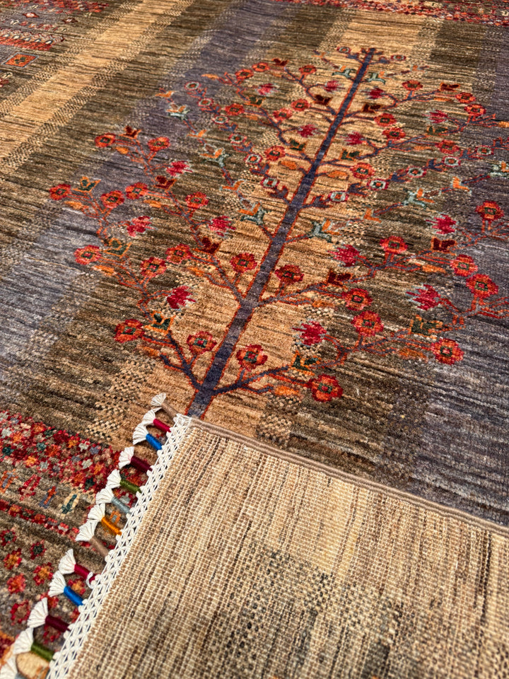 Sultani Tree Pattern Original Hand Woven Brown Vegetable Dyed Wool Carpet 174x246 4.28 Square Meters - 6x8 ft