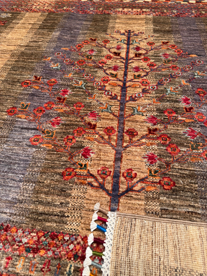 Sultani Tree Pattern Original Hand Woven Brown Vegetable Dyed Wool Carpet 174x246 4.28 Square Meters - 6x8 ft