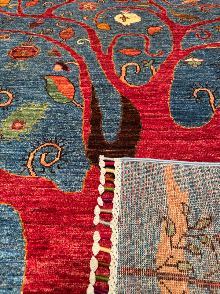 Blue Tree of Life Original Vegetable Dyed Hand Woven Wool Carpet 175x240 4.20 Square Meters - 6x8 ft