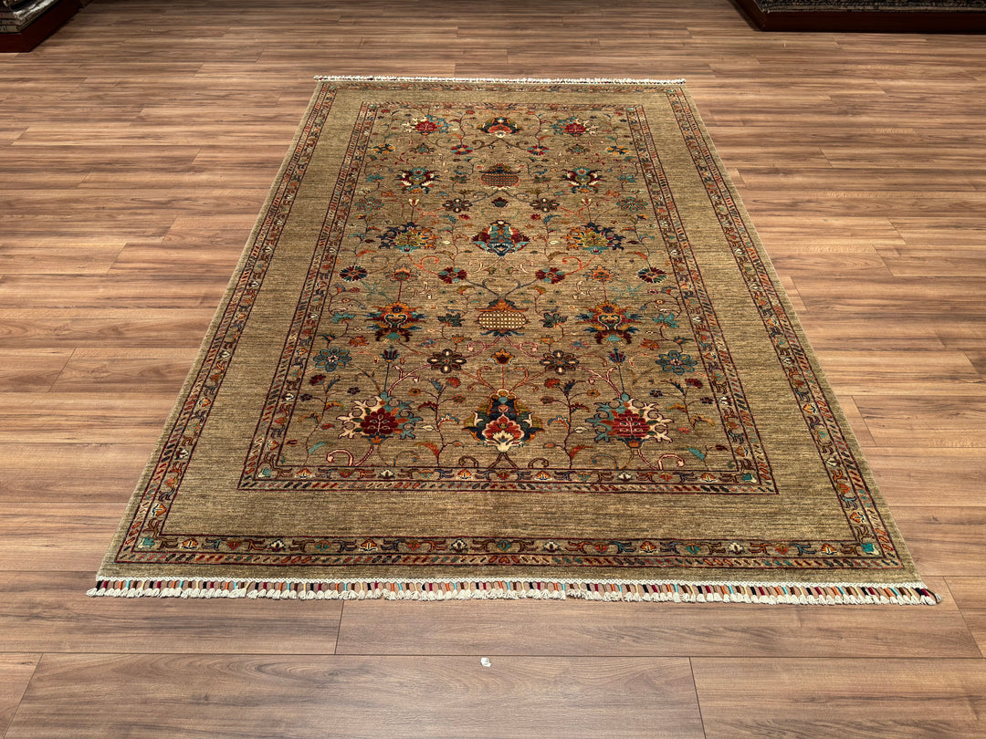 Sultani Binbirgece Orjinal El Dokuması Bej Kök Boya Yün Halı 191x282 5.39 Metrekare - 6x9 ft