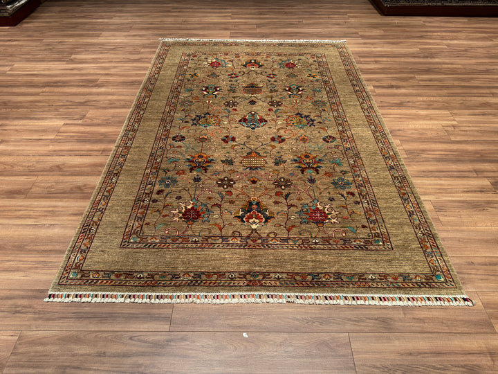 Sultani Binbirgece Original Hand Woven Beige Vegetable Dyed Wool Carpet 191x282 5.39 Square Meters - 6x9 ft