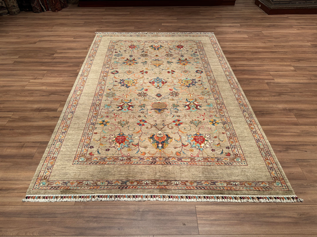 Sultani Binbirgece Orjinal El Dokuması Bej Kök Boya Yün Halı 191x282 5.39 Metrekare - 6x9 ft