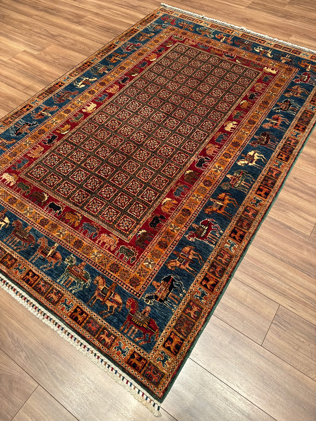 سجادة صوف أصلية من Pazırık منسوجة يدويًا ومُصبغة بجذور متعددة، 167 × 249، 4.16 متر مربع - 5 × 8 قدم