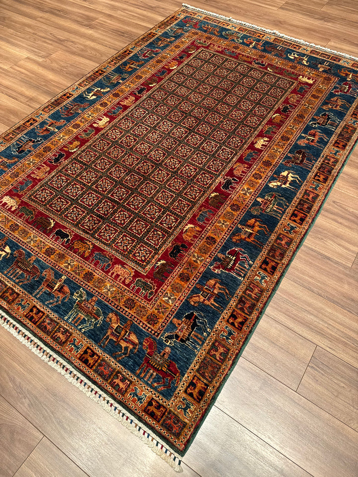 سجادة صوف أصلية من Pazırık منسوجة يدويًا ومُصبغة بجذور متعددة، 167 × 249، 4.16 متر مربع - 5 × 8 قدم