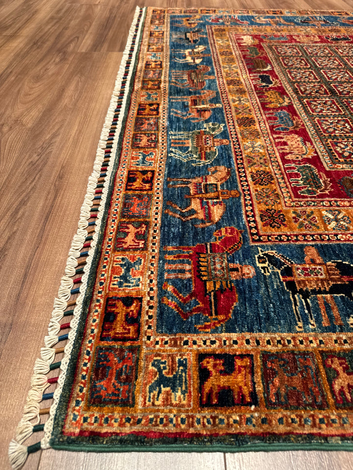 سجادة صوف أصلية من Pazırık منسوجة يدويًا ومُصبغة بجذور متعددة، 167 × 249، 4.16 متر مربع - 5 × 8 قدم