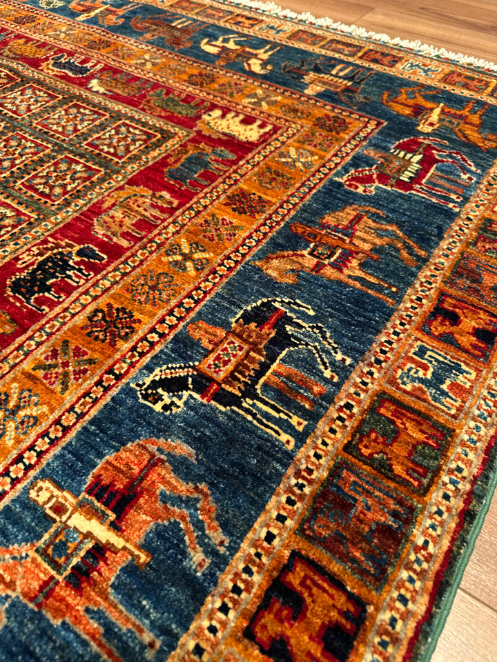 سجادة صوف أصلية من Pazırık منسوجة يدويًا ومُصبغة بجذور متعددة، 167 × 249، 4.16 متر مربع - 5 × 8 قدم