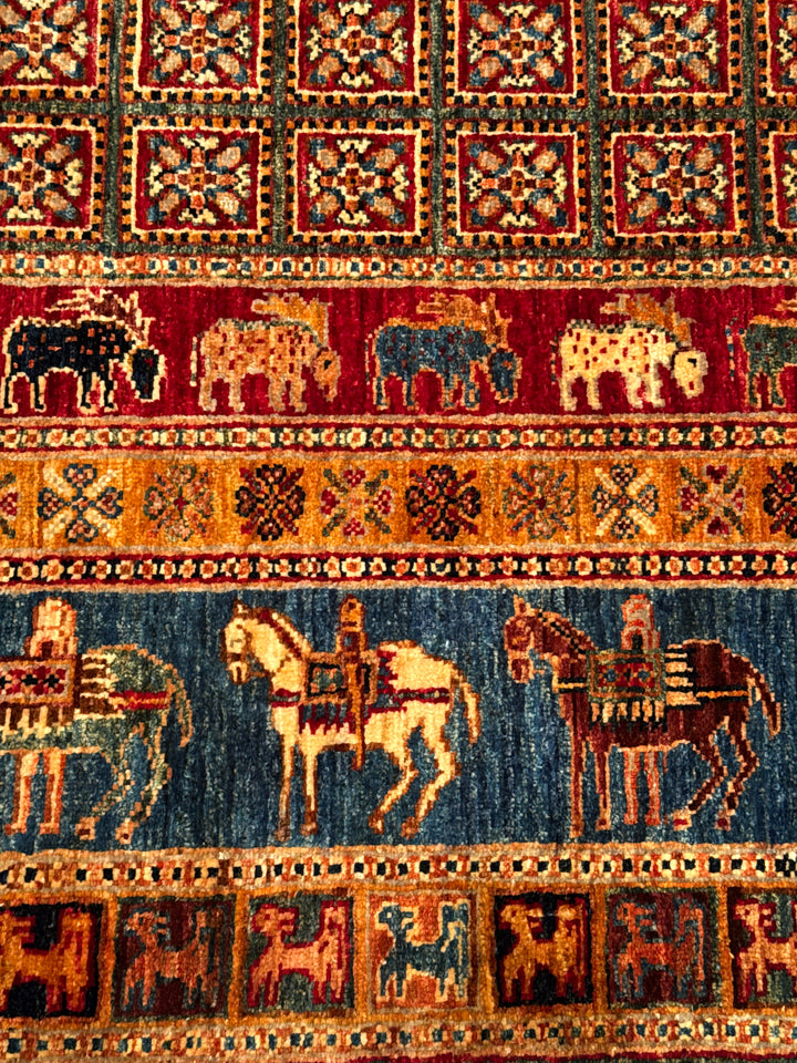 سجادة صوف أصلية من Pazırık منسوجة يدويًا ومُصبغة بجذور متعددة، 167 × 249، 4.16 متر مربع - 5 × 8 قدم