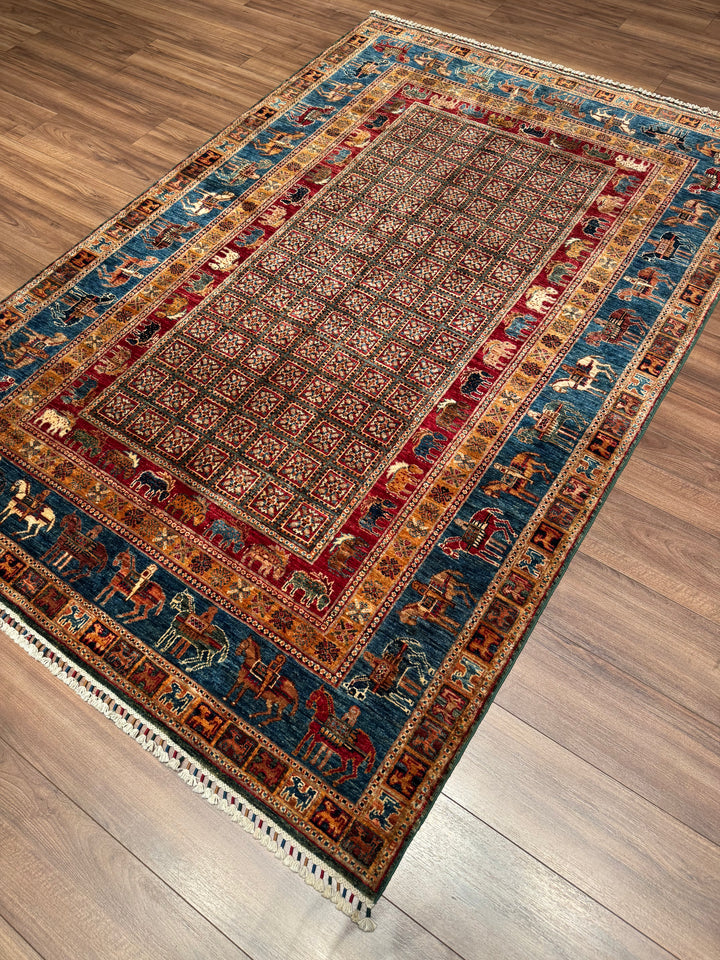 سجادة صوف أصلية من Pazırık منسوجة يدويًا ومُصبغة بجذور متعددة، 167 × 249، 4.16 متر مربع - 5 × 8 قدم