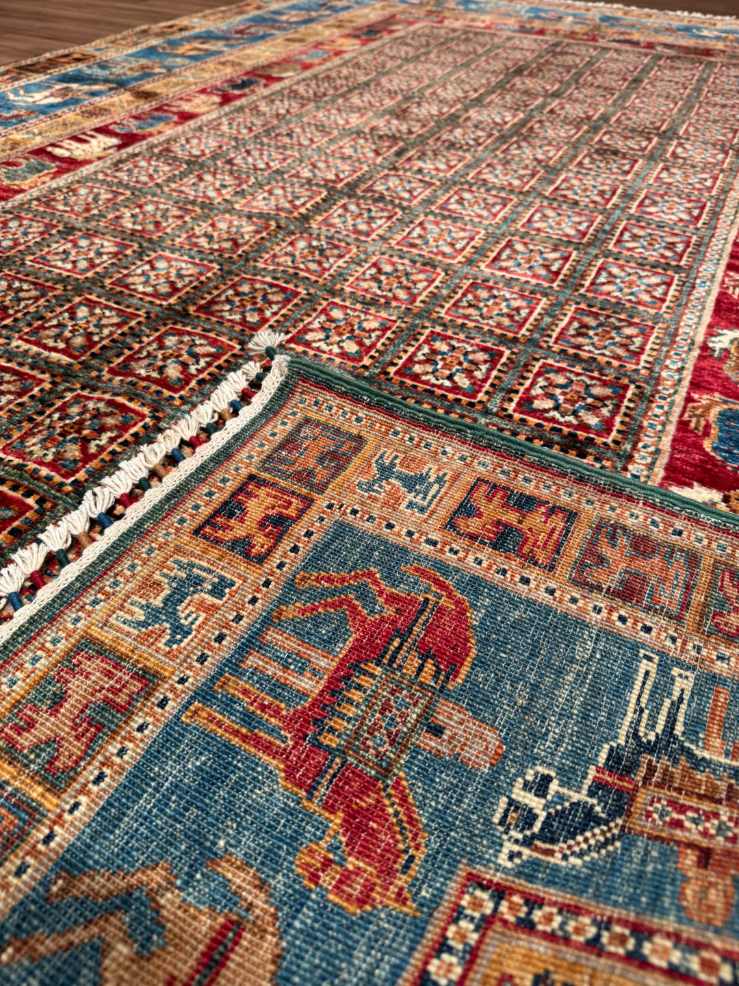 سجادة صوف أصلية من Pazırık منسوجة يدويًا ومُصبغة بجذور متعددة، 167 × 249، 4.16 متر مربع - 5 × 8 قدم