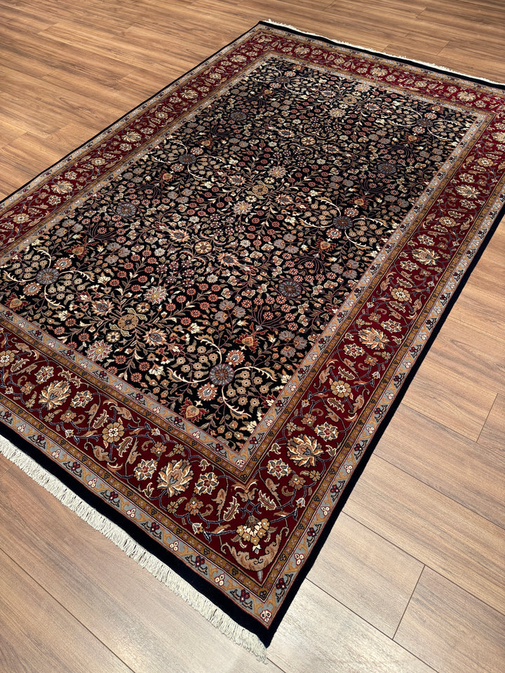 Hereke Yedi Dağın Çiçeği Orijinal El Dokuması Kırmızı Mavi Yün Halı 183x270 4.94 Metrekare - 6x9 ft
