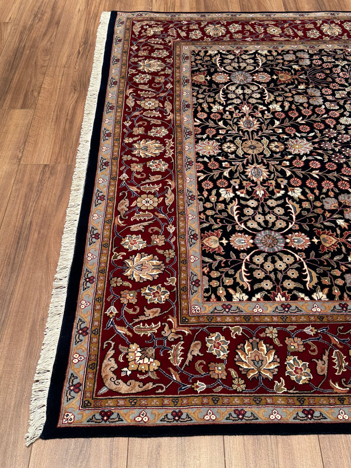 Hereke Yedi Dağın Çiçeği Orijinal El Dokuması Kırmızı Mavi Yün Halı 183x270 4.94 Metrekare - 6x9 ft