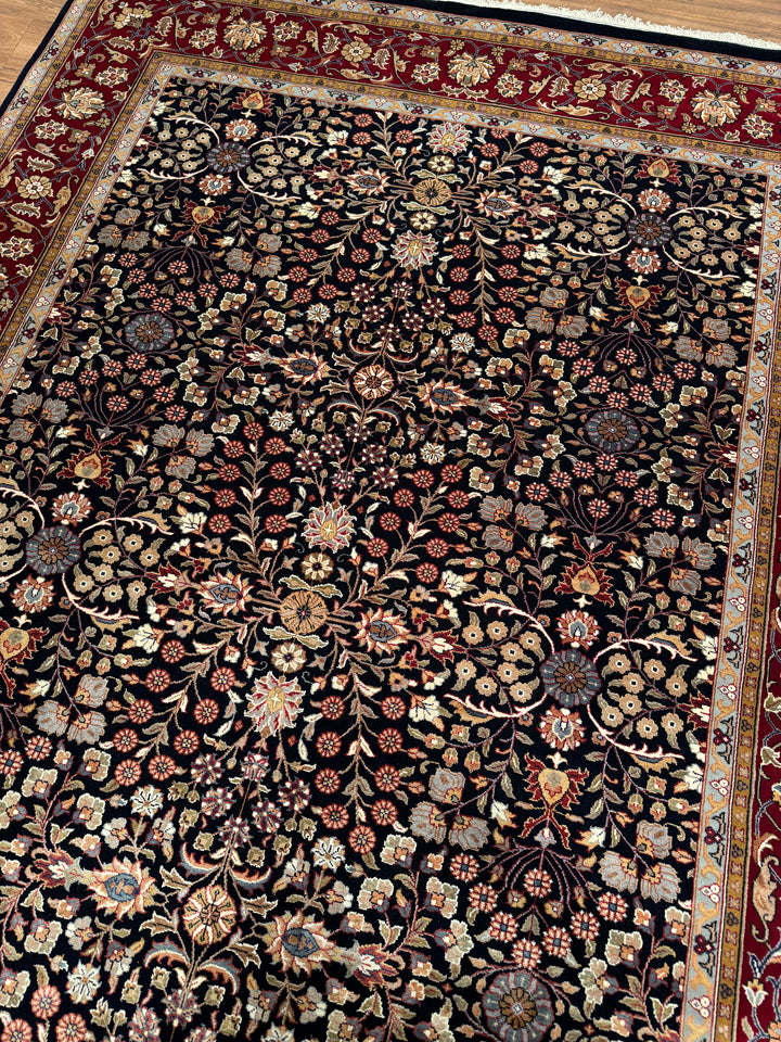 Hereke Yedi Dağın Çiçeği Orijinal El Dokuması Kırmızı Mavi Yün Halı 183x270 4.94 Metrekare - 6x9 ft