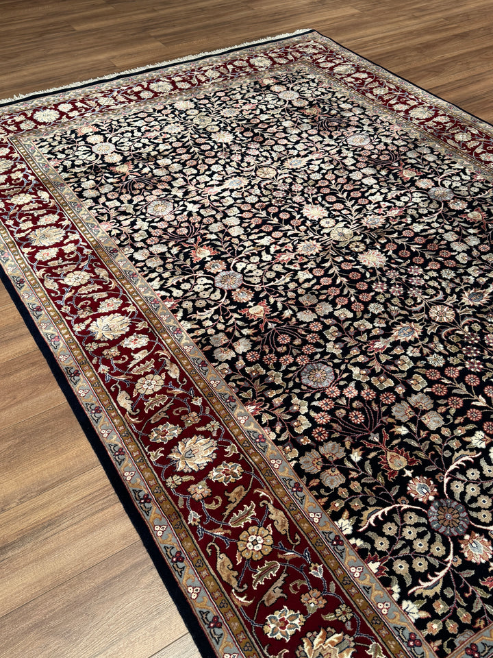 Hereke Yedi Dağın Çiçeği Orijinal El Dokuması Kırmızı Mavi Yün Halı 183x270 4.94 Metrekare - 6x9 ft
