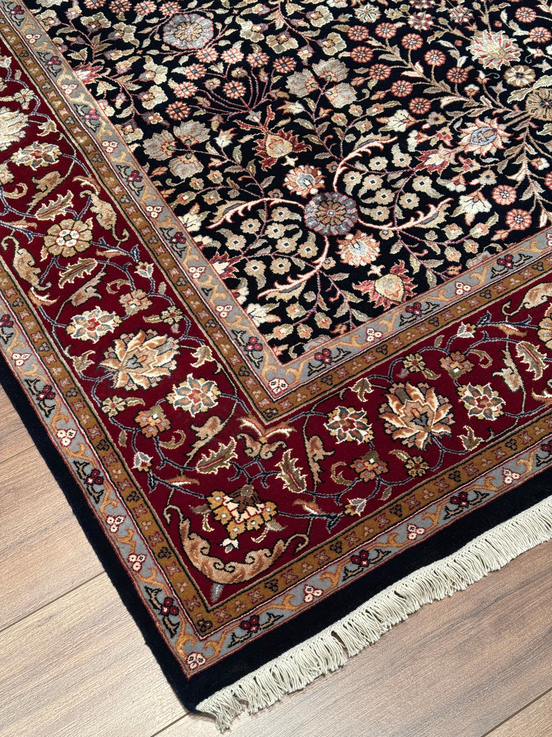 Hereke Yedi Dağın Çiçeği Orijinal El Dokuması Kırmızı Mavi Yün Halı 183x270 4.94 Metrekare - 6x9 ft